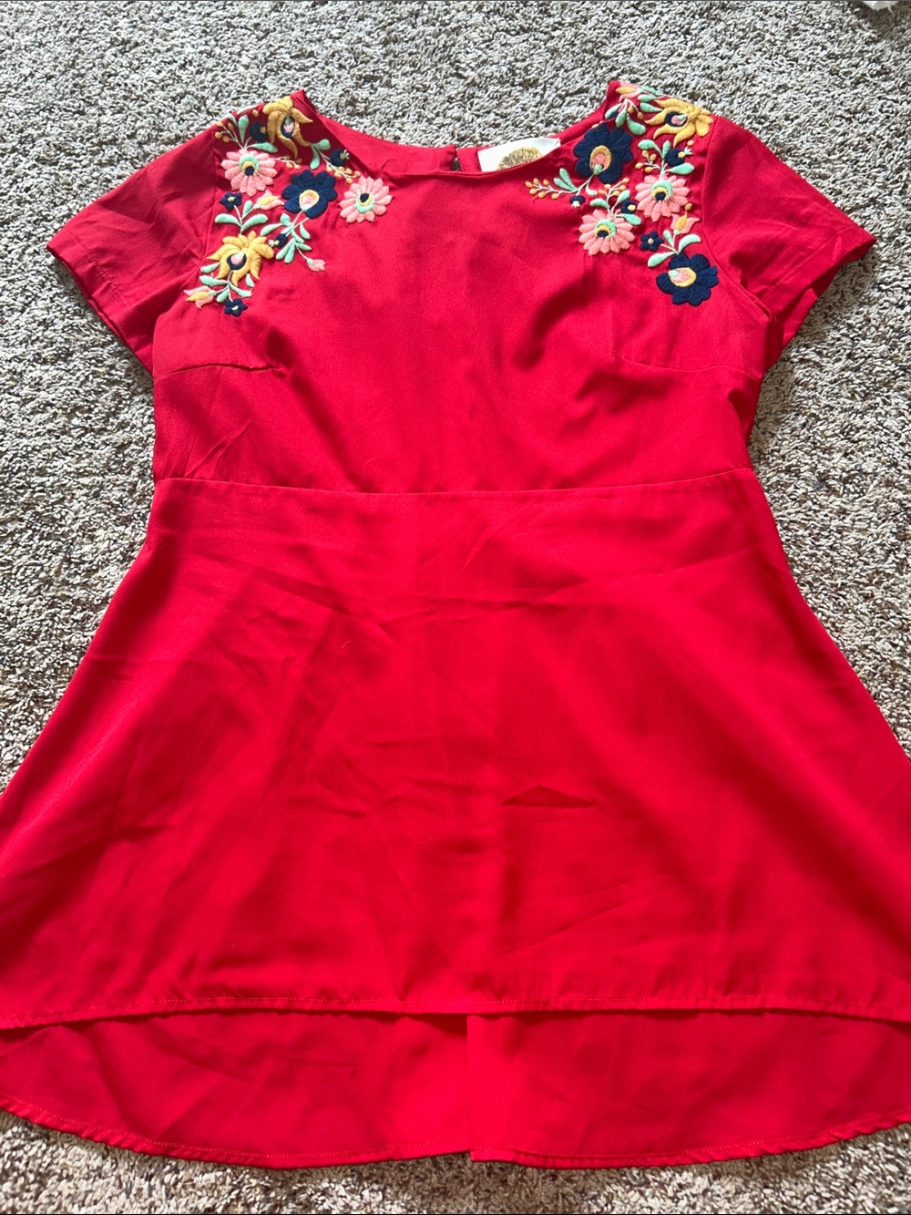 Altar'd State Red Floral Embroidered Cap-Sleeve Top
